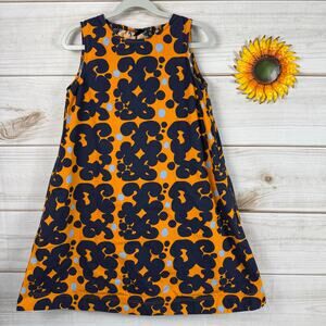 Marimekko Uniqlo Kids Orange Navy Flower Print Sleeveless Dress Size 7 8
